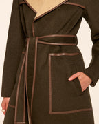 Luxury Faux-Leather Trimmed Wide-Lapel Blazer
