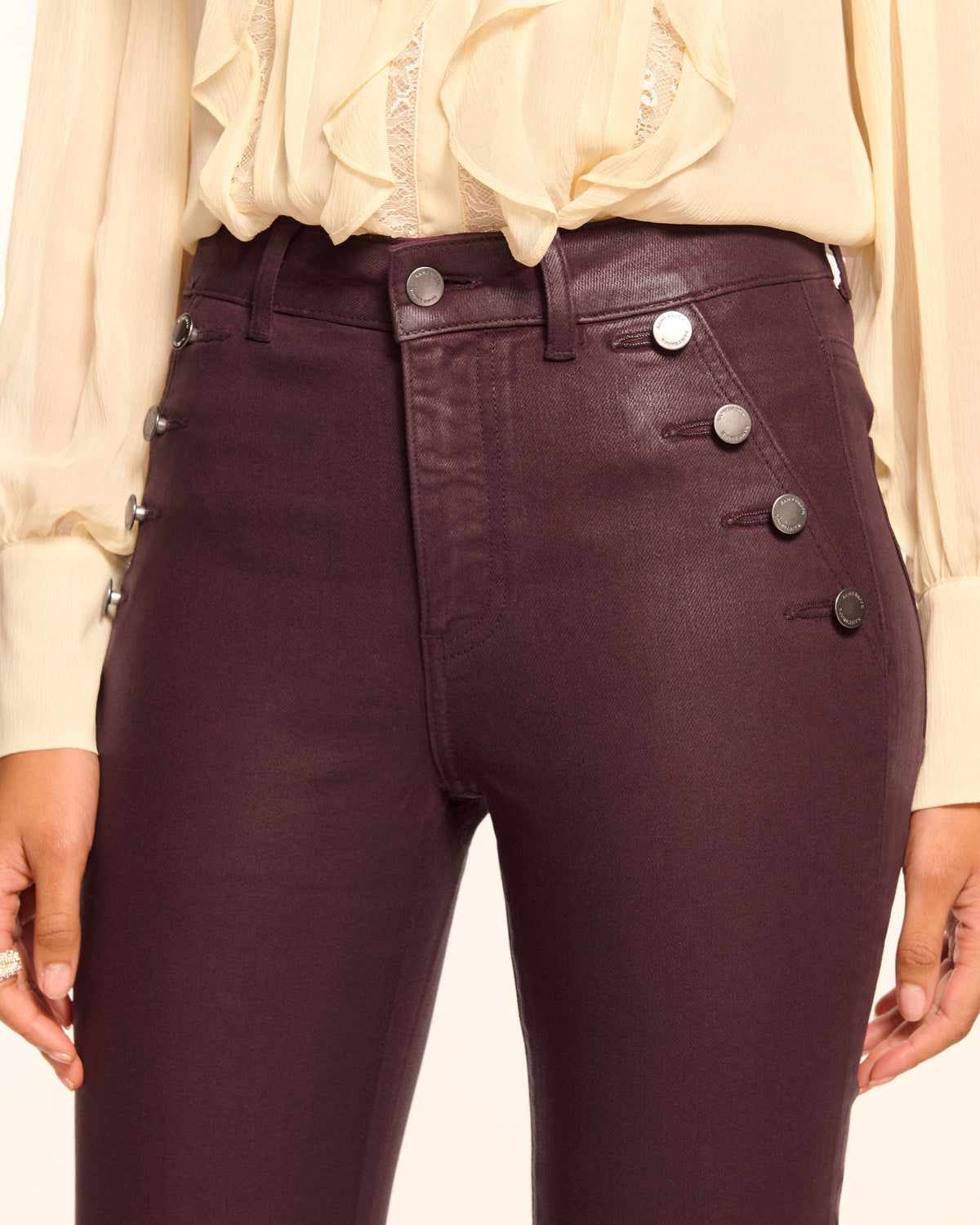 Figure-Hugging Coated Denim with Sleek Shine