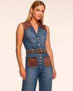 Faux Suede Wide-Leg Jumpsuit