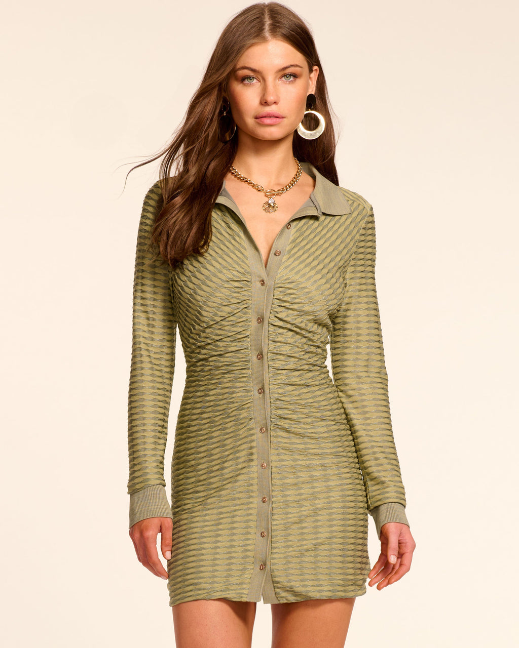 Scallop-Knit Metallic Magic Ruched Dress