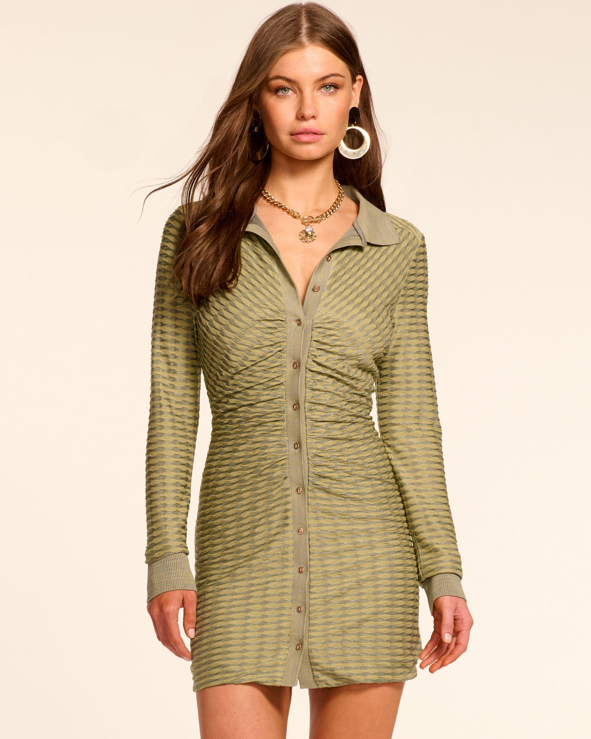 Scallop-Knit Metallic Magic Ruched Dress