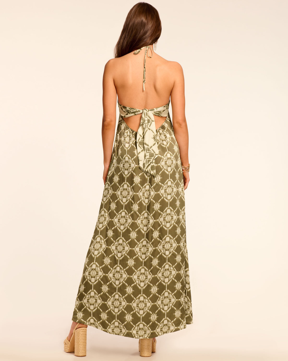Halter Open Back Olive Maxi Dress