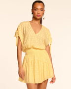 ‌Chiffon Dot Ruch Sleeve Dress