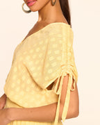 ‌Chiffon Dot Ruch Sleeve Dress