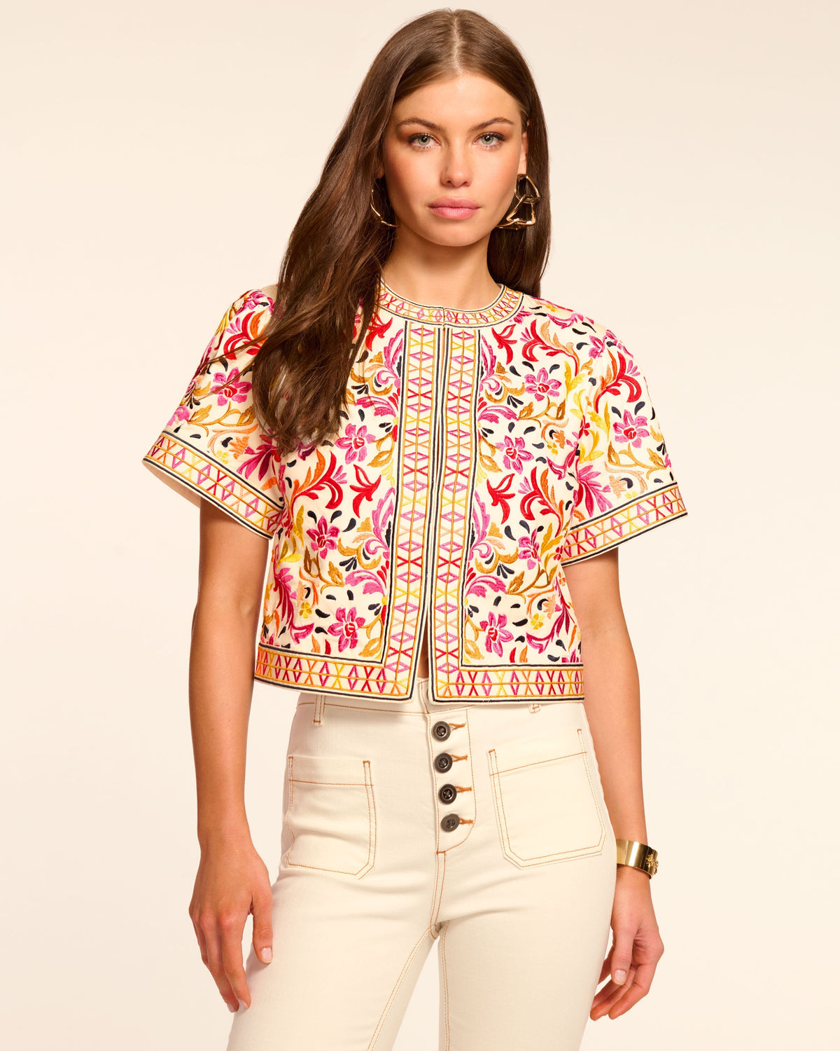 ‌Embroidery Cropped Cardigan for Instant Style