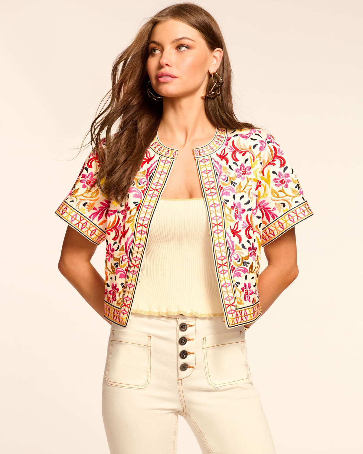 ‌Embroidery Cropped Cardigan for Instant Style