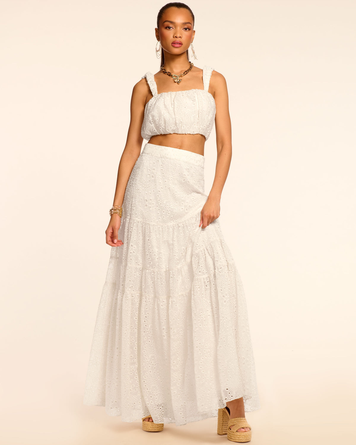 Eyelet Cropped Top with High-Waisted Options